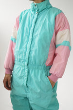 One piece retro pastel ski suit, snow suit turquoise pour homme taille M