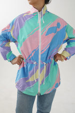 Veste de sport en nylon rétro 80s couleurs pastel pour femme taille S-M