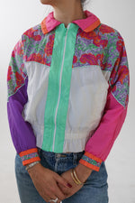 Jacket vintage 80s windbreaker rose fluo kids size 14ans (XS femme)