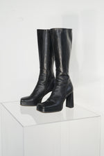 Botte talon carré noir en cuir taille 38 pour femme