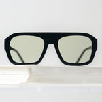 Ribotti Remake Club Marla unisex sunglasses - oversized aviator black frame, green tinted lenses, retro 90s style