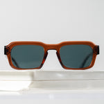 Ribotti Remake Seven Freeman unisex sunglasses - vintage 90s style, rectangular brown frame, blue tinted lenses