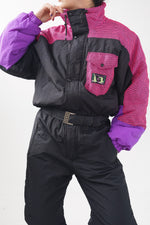 One piece rétro fluo 80s de ski, habit de ski vintage ski suit avec pattern pour homme taille M-L