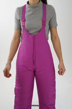 Pantalon de neige salopette vintage magenta pour femme taille S