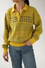 Cute yellow with patterns wool 30/60 vintage sweater size S