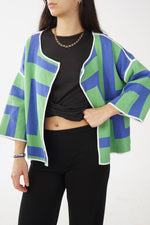 Veste vintage à manches 3/4 Tribal à motifs bleu et vert pour femme taille (L)