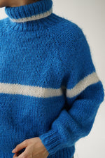 Chandail vintage col roulé bleu en mélange de laine très doux taille M