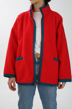Polar vintage rouge à coutures vertes pour femme taille M