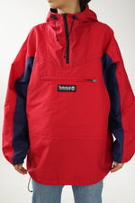 Hardshell imperméable Timberland vintage half zip rouge et bleu pour homme taille S