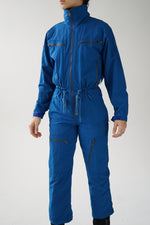 One piece Boca Bay ski suit, thin hard shell blue/turquoise snow suit for women size XS