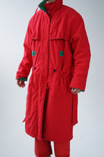 Manteau long vintage 80s rouge unisex M-L