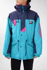 Manteau rétro hiverna turquoise et rose fluo taille 40 (S-M)