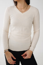 Chandail vintage col en V Lord & Taylor 100% cachemire blanc crème pour femme taille M