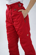 Pantalon de neige vintage Descente rouge suède pour femme taille 12 (M)