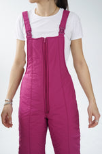 Salopette de neige vintage magenta foncé pour femme taille S-M