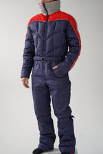 Vintage one piece Ditrani ski suit, retro red and blue down snow suit size 42 (M)