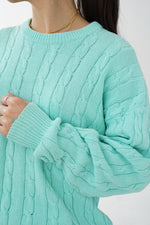 Chandail tressé à manches longues vintage Trade turquoise pour femme taille M