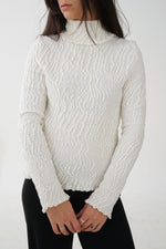 Chandail col roulé fait à Paris Clip Art blanc texturé pour femme taille M