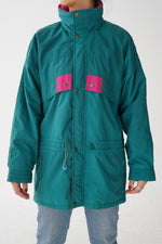 Manteau léger rétro Lifa vert intérieur rose unisexe taille M-L