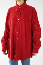 Chemise vintage Polo en corduroy rouge par Ralph Lauren pour homme taille XL