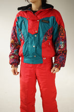 Retro two piece ski suit with faux fur collar size 10