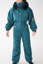 One piece Metropolis ski suit, snow suit vert forêt avec capuche pour femme taille 8 (S)