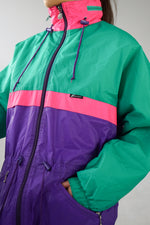 K Way unisex waterproof lined coat tricolor green/pink/purple S-M