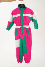 Insane vintage one piece Dig It ski suit, neon pink snow suit for kids size 14 yo