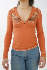 Chandail avec boutons à l'avant Harley-Davidson orange pour femme taille XS