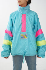 Coupe vent 80s Surfing turquoise, rose et jaune taille L