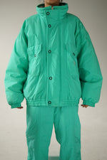 Vintage two piece ski suit, turquoise snow suit size 40