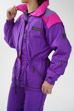 Ensemble de ski deux pièces vintage Mobius mauve et rose pour femme taille 8 (S)