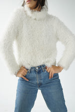 White terra nostra frilly turtleneck sweater