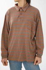 Crewneck brun lignes rouges et jaunes Ocean Pacific pour homme taille L