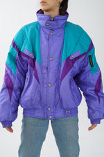 Manteau Descente rétro 80s bleu métallique pour homme taille XL