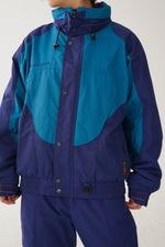 Habit de ski deux pièces Couloir, snow suit bleu et vert foncés unisexe taille 48 x 38 (L-XL)