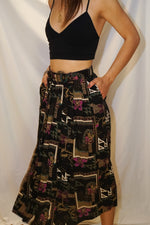 Jupe midi à ceinture faite au Canada noire à motifs taille S