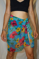 Jupe de plage versatile vintage Krista O/S bleu à fleurs