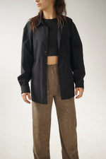 Chemise/veste en simili suède noir médium femme
