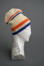 Tuque en laine lignes orange et bleu