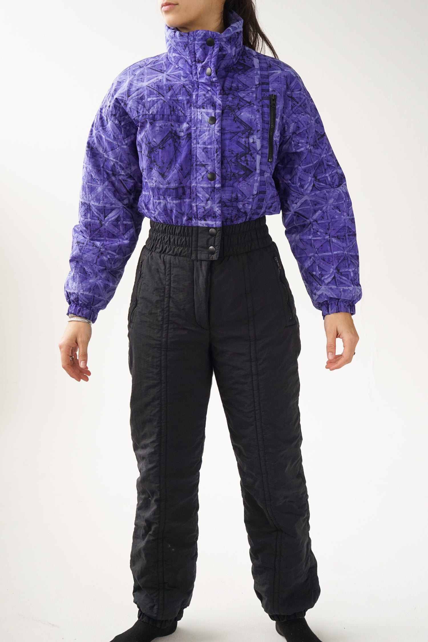 One piece Snuggler ski wear, blue and black snow suit pour femme taille 10 (S)
