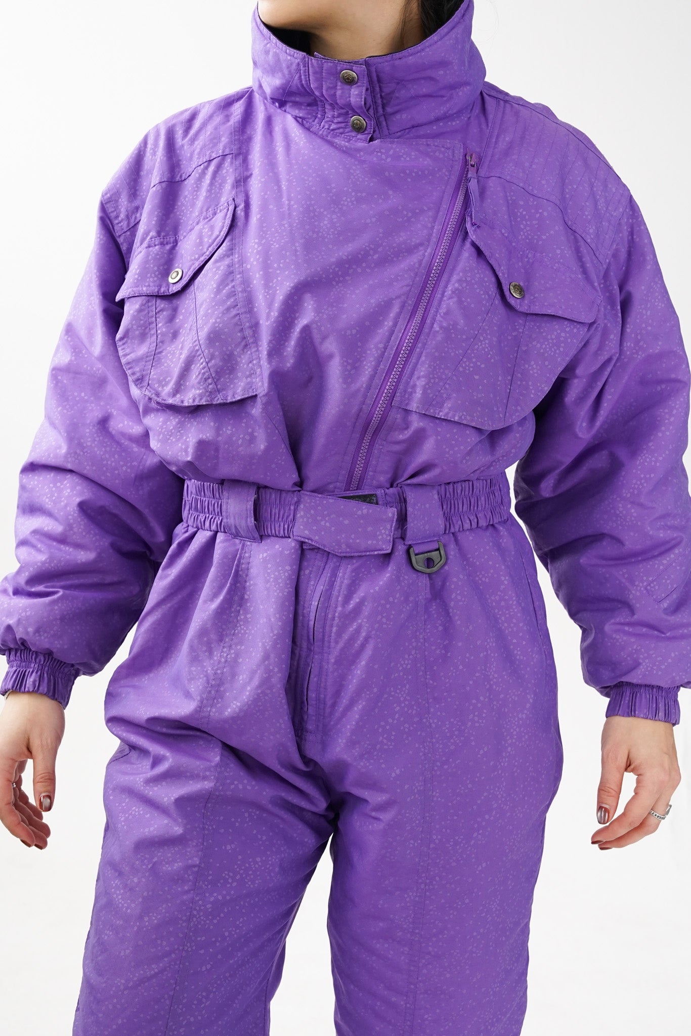 Ski suit rétro Sportina, snow suit mauve 80s pour femme taille 14 (M)