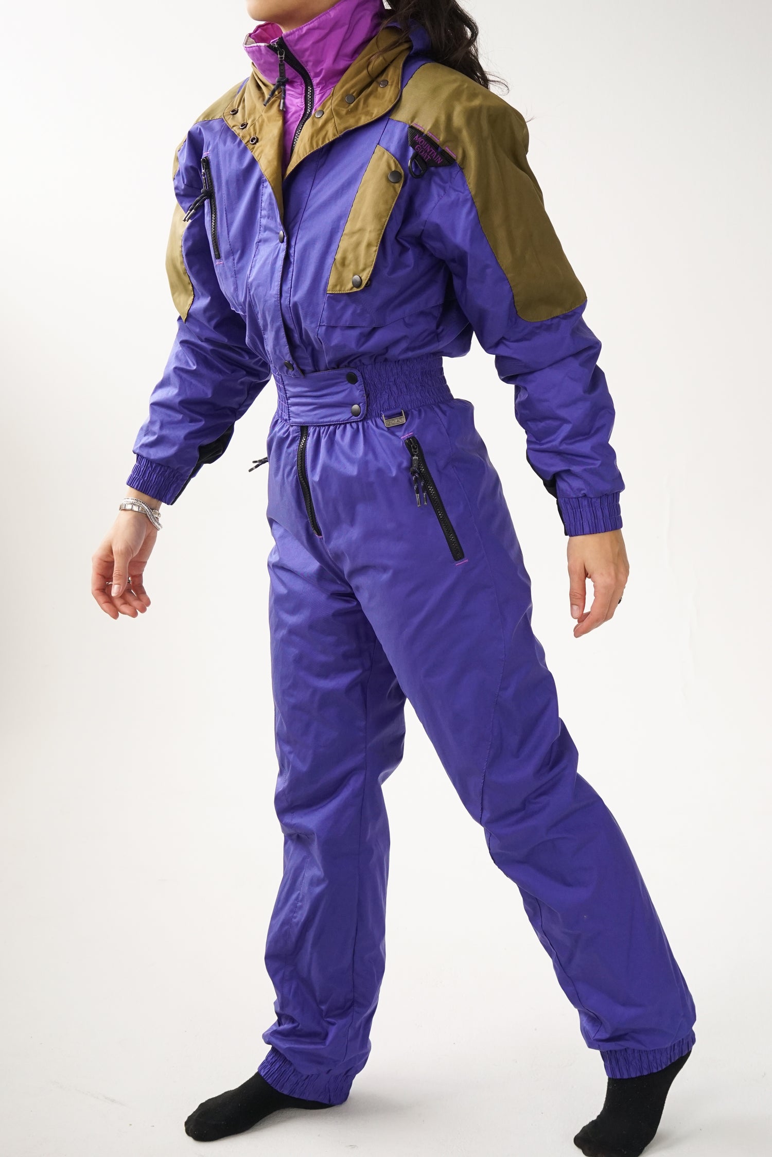 One piece Mountain Goat ski suit, snow suit mauve métallique pour femme taille 10 (S)