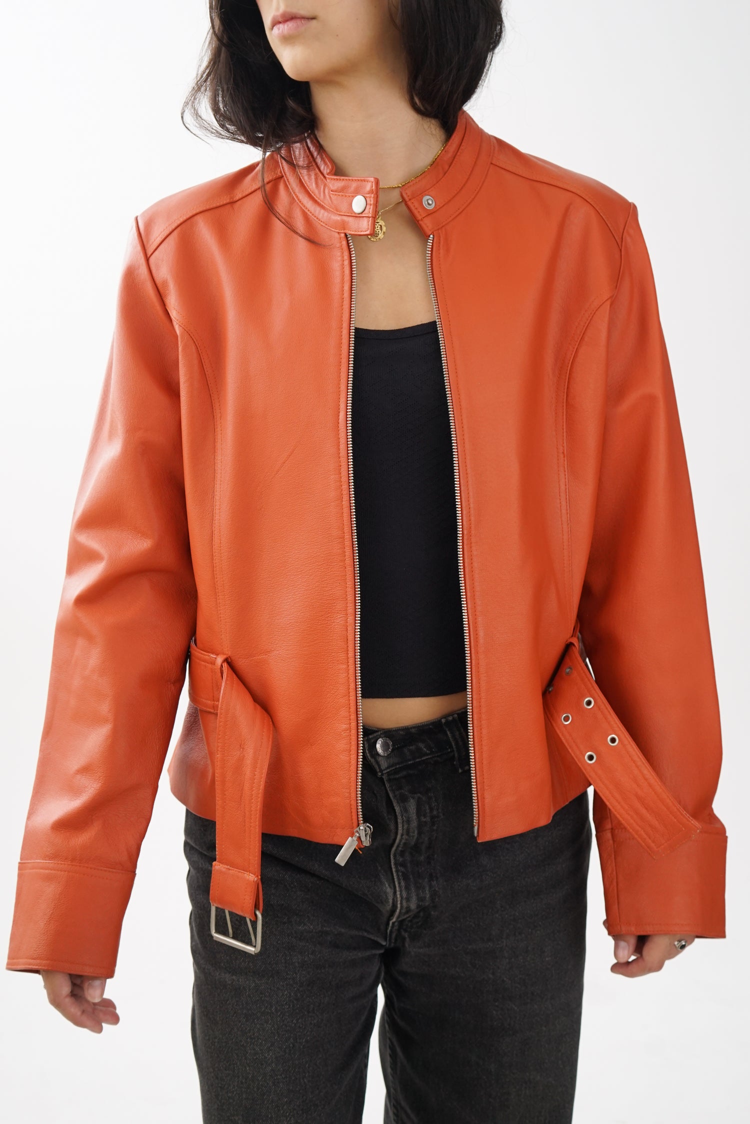 Veste en cuir orange brûlé Oscar Leopold pour femme taille XXL