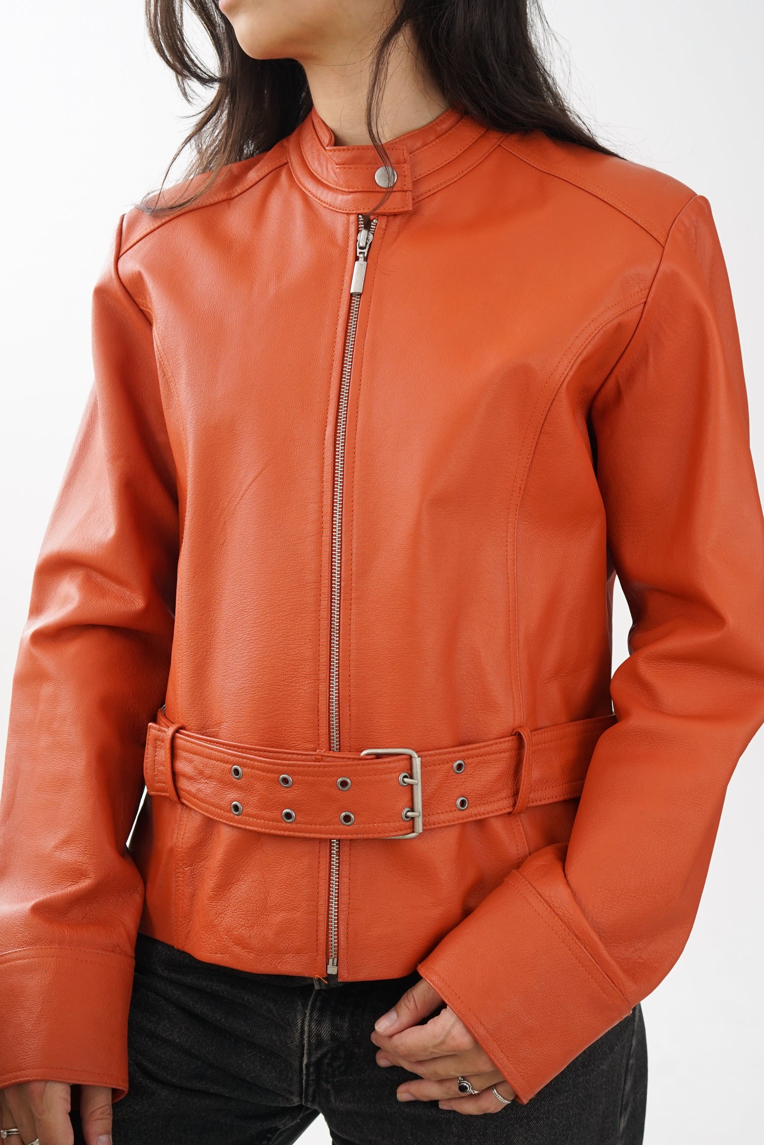 Veste en cuir orange brûlé Oscar Leopold pour femme taille XXL