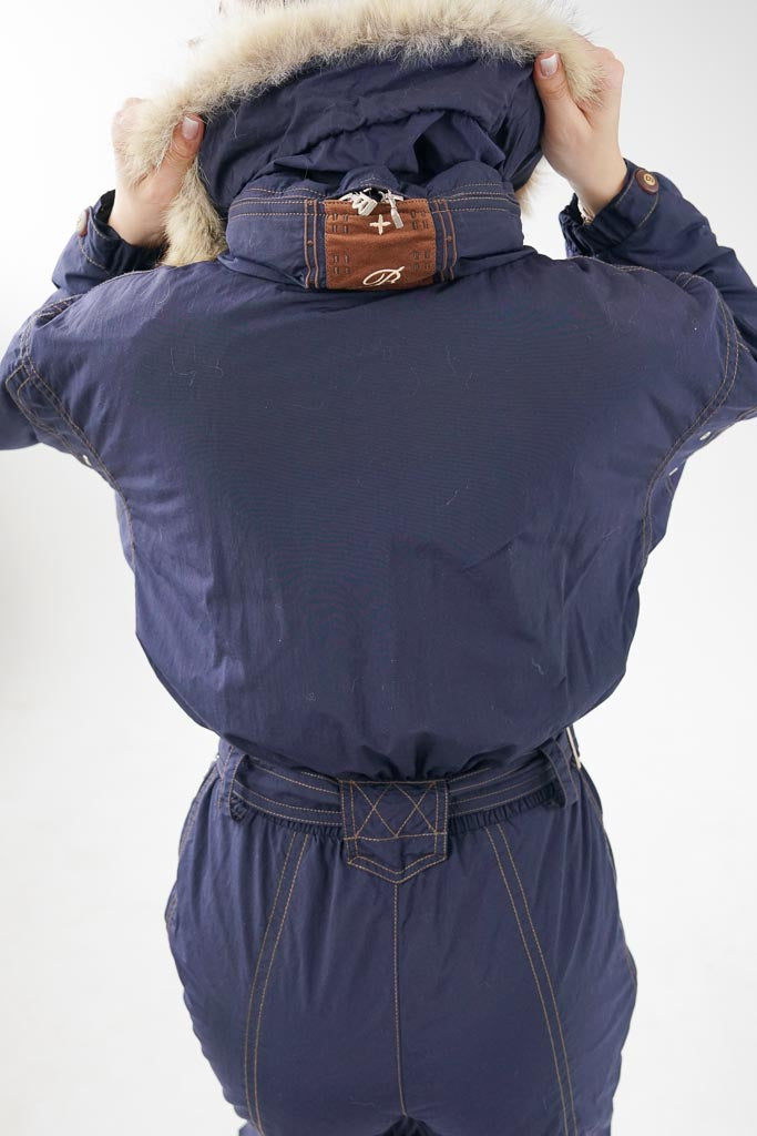 TRADITIONAL WEATHER WEAR BOGNER ネイビー 美品 Vintage Bogner alpine ski suit, suede blue snow suit with fur for