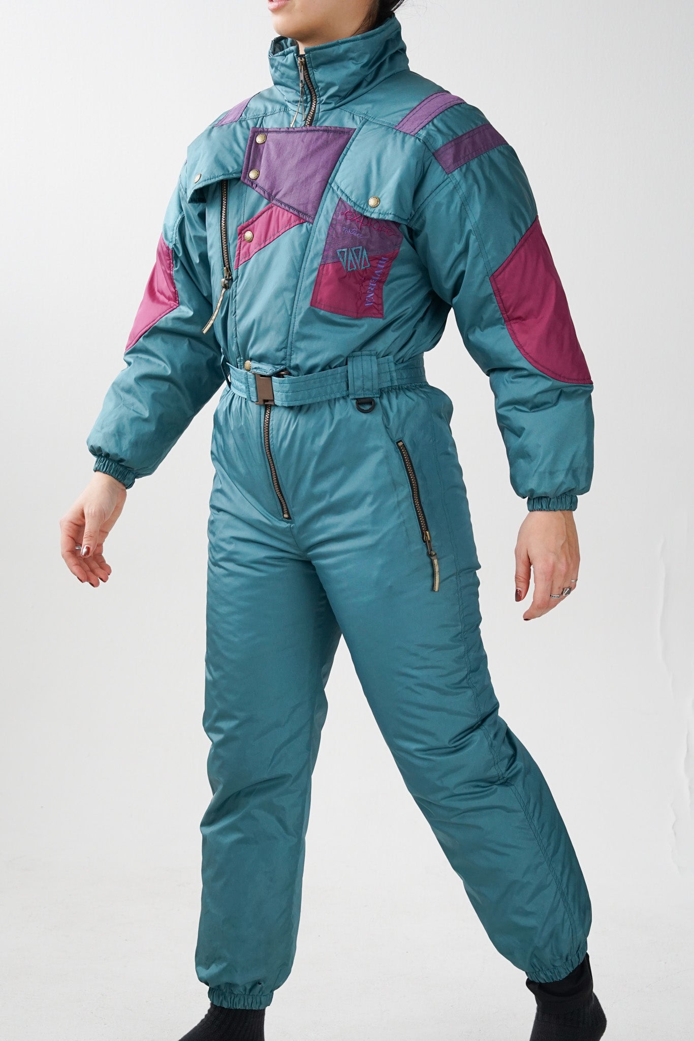 Habit de neige une pièce vintage Hiverna, ski suit vert métallique pour taille 16ans (S-M)