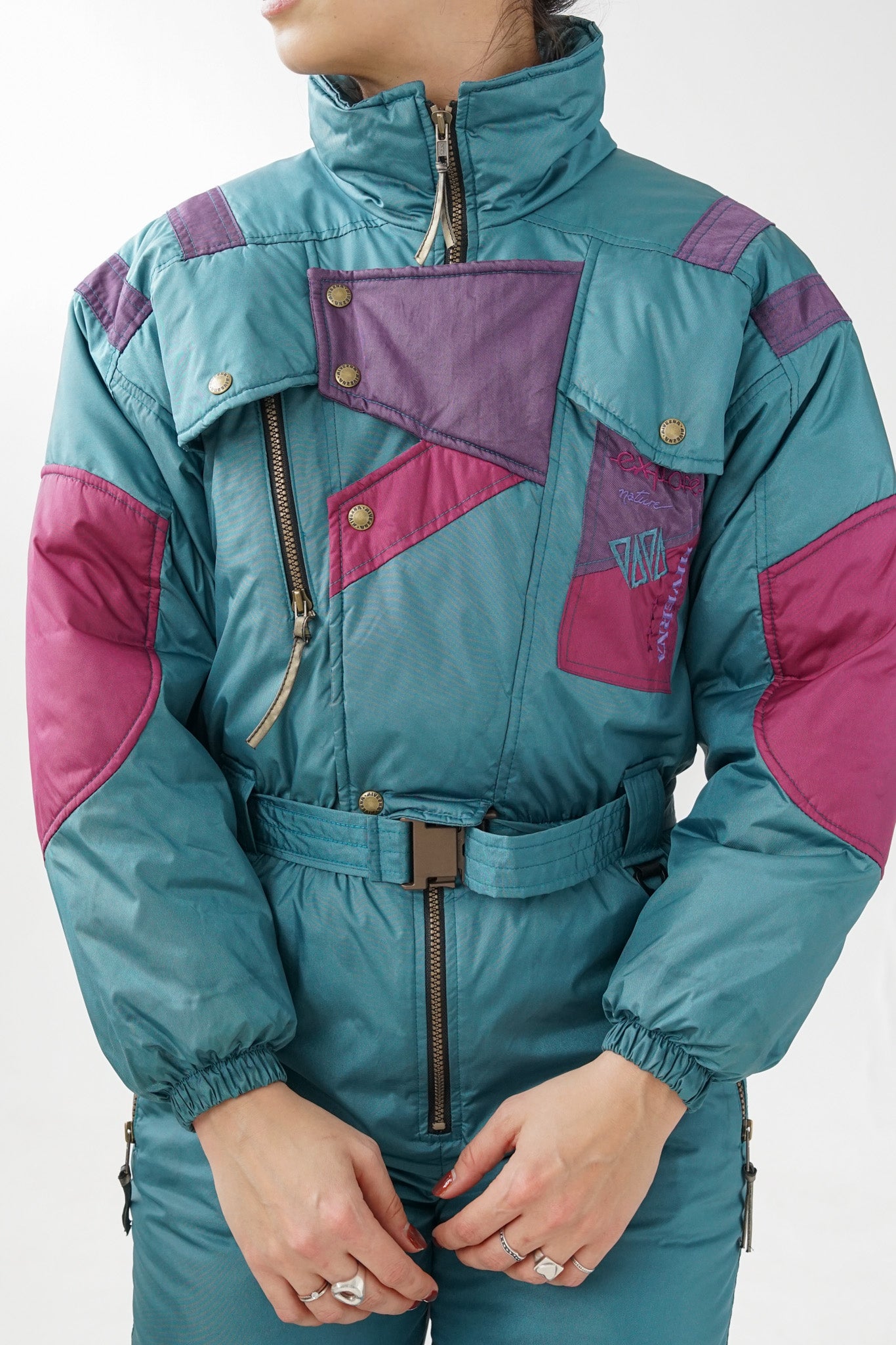 Habit de neige une pièce vintage Hiverna, ski suit vert métallique pour taille 16ans (S-M)