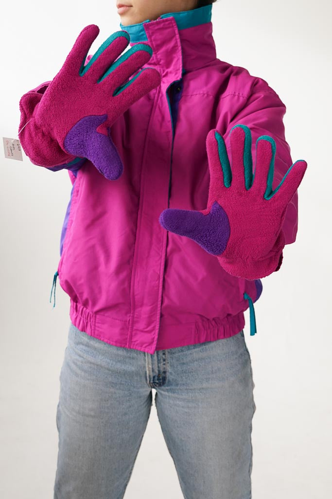 Manteau rétro funky 80s Columbia 2 en 1 pour femme taille M avec gants