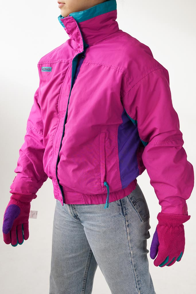 Manteau rétro funky 80s Columbia 2 en 1 pour femme taille M avec gants